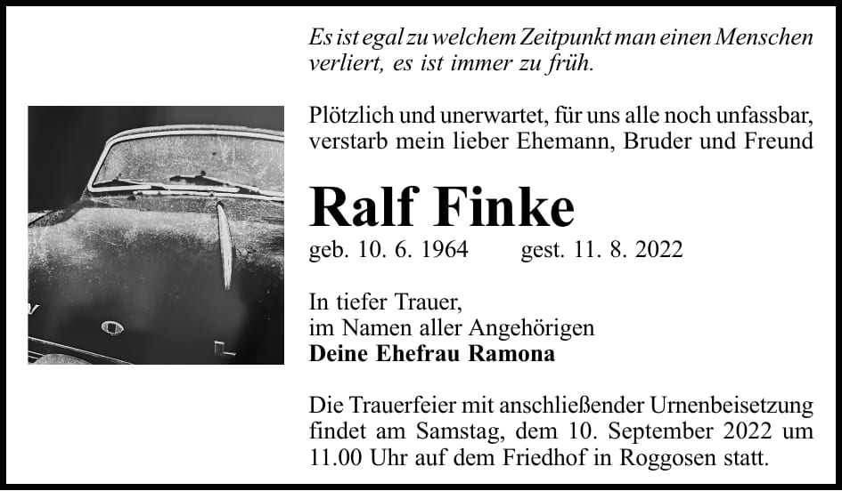 Traueranzeige Ralf Finke