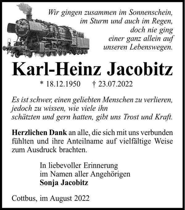 Danksagung Karl-Heinz Jacobitz
