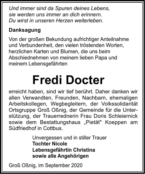Danksagung Fredi Docter