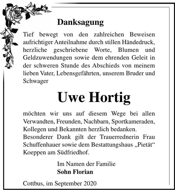 Danksagung Uwe Hortig