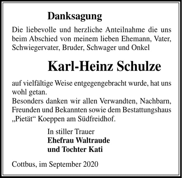 Danksagung Karl-Heinz Schulze