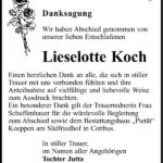 Danksagung Lieselotte Koch