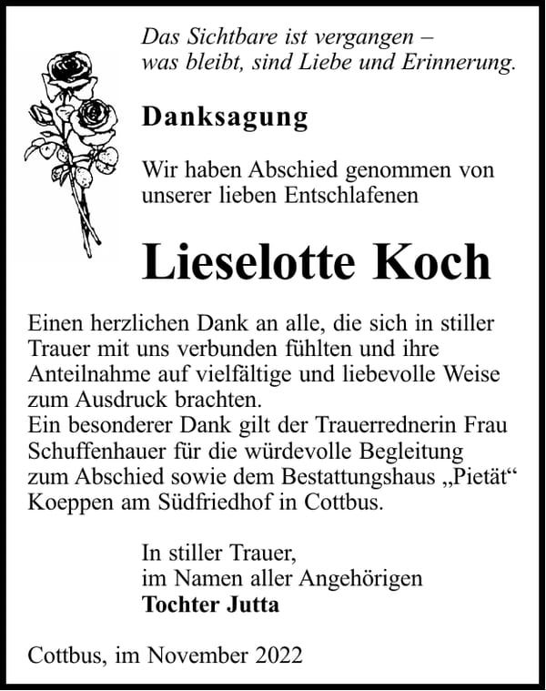 Danksagung Lieselotte Koch