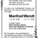 Traueranzeige Manfred Wendt