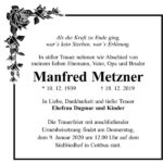 Traueranzeige Manfred Metzner
