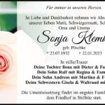 Traueranzeige Sonja Klemke, geb. Pöschke
