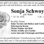 Traueranzeige Sonja Schwoy, geb. Bader