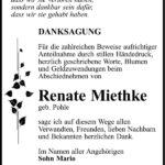 Danksagung Renate Miethke, geb. Pohle