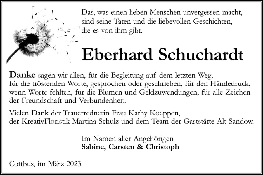 Danksagung Eberhard Schuchardt