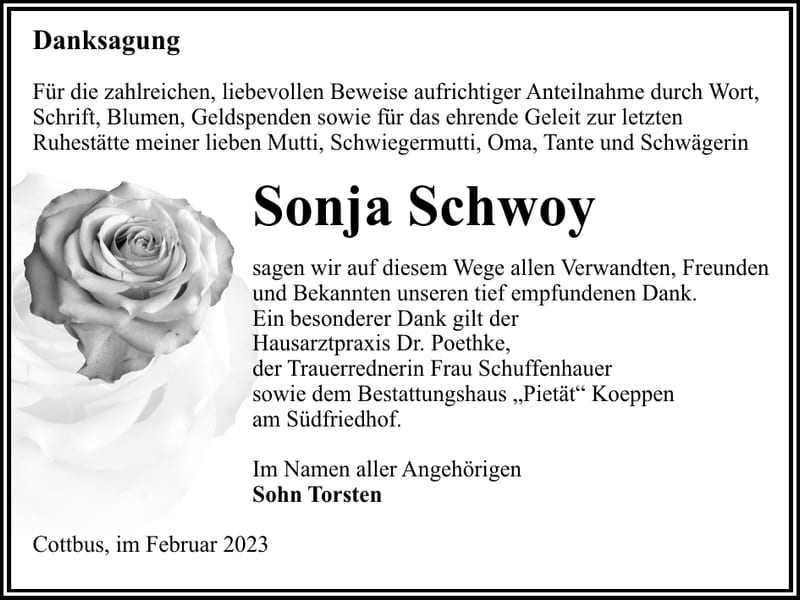 Danksagung Sonja Schwoy