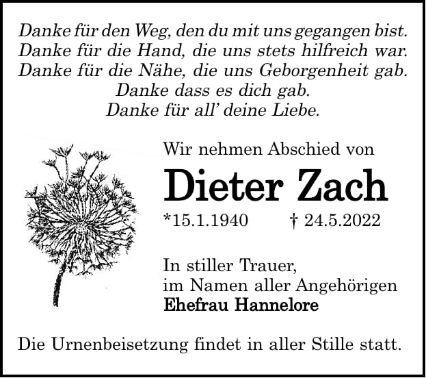 Danksagung Dieter Zach