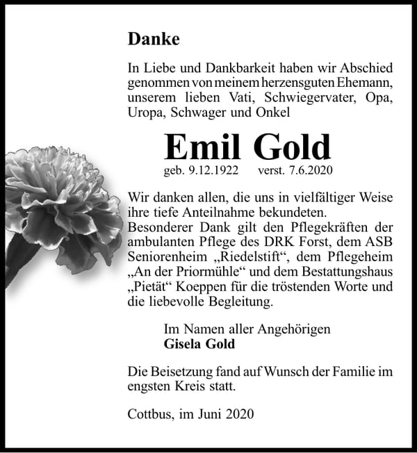 Danksagung Emil Gold