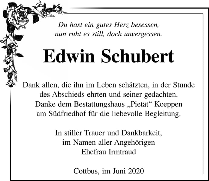 Danksagung Edwin Schubert