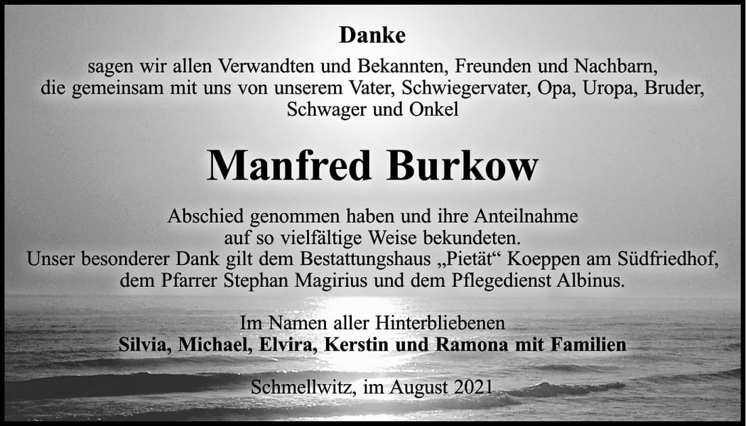 Danksagung Manfred Burkow