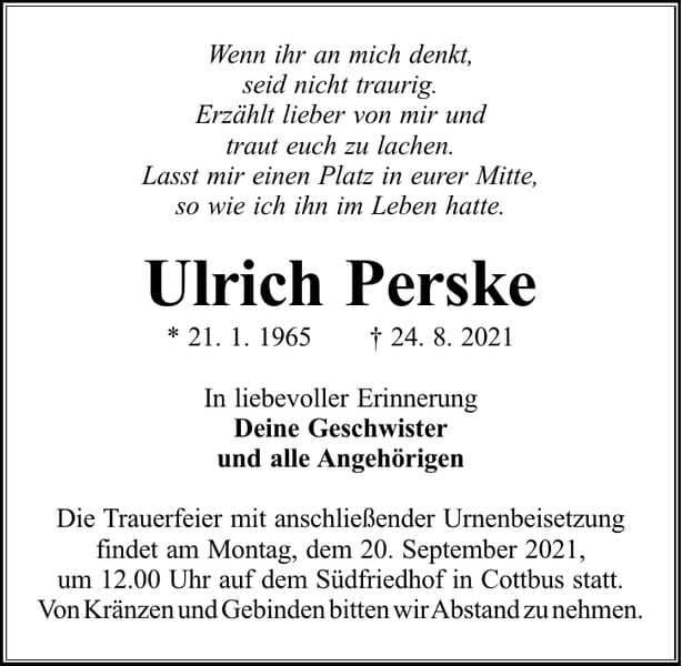 Traueranzeige Ulrich Perske