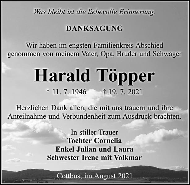 Traueranzeige Harald Töpper