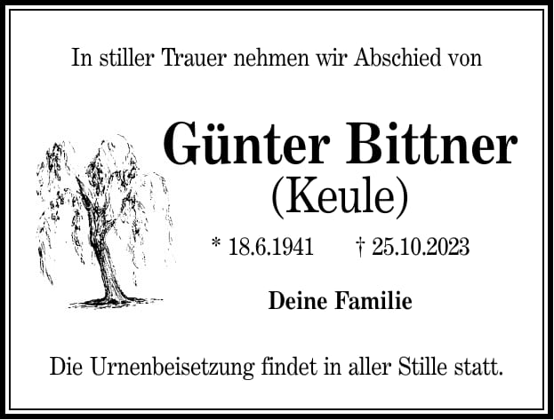 Traueranzeige Günter Bittner