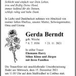 Traueranzeige Gerda Berndt, geb. Weiche