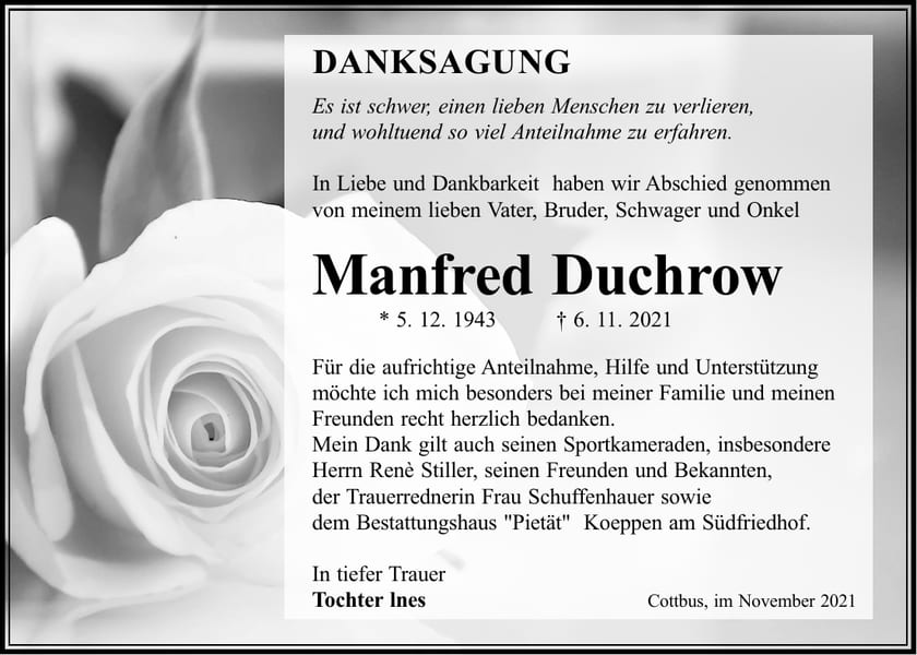 Danksagung Manfred Duchrow