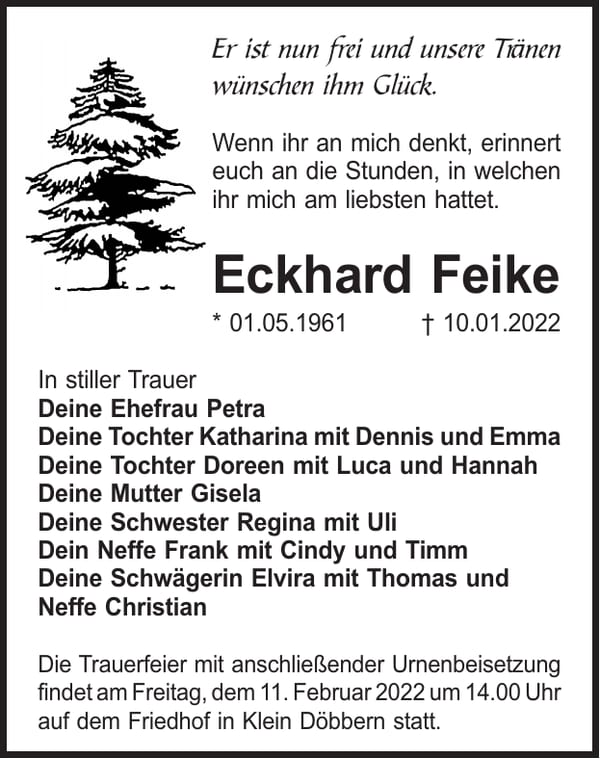 Traueranzeige Eckhard Feike