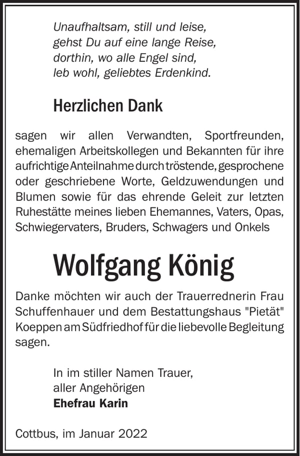 Danksagung Wolfgang König