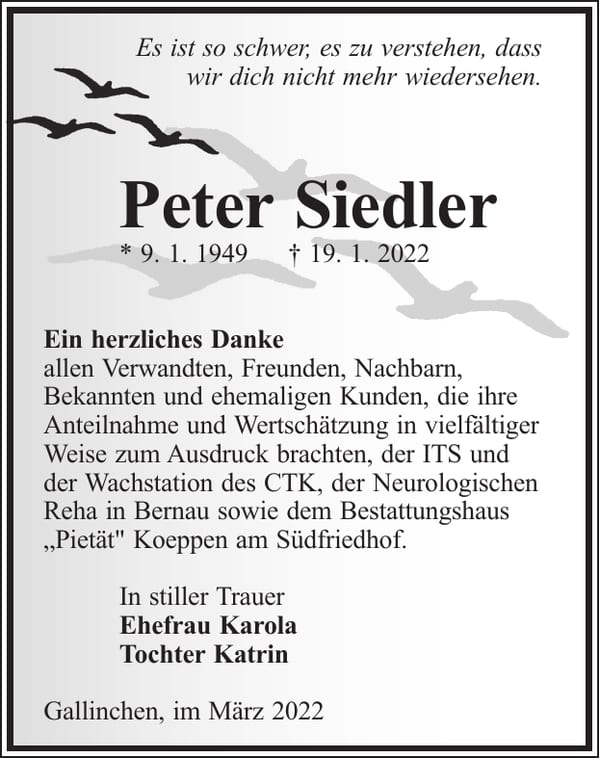 Danksagung Peter Siedler