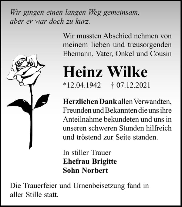 Traueranzeige Heinz Wilke