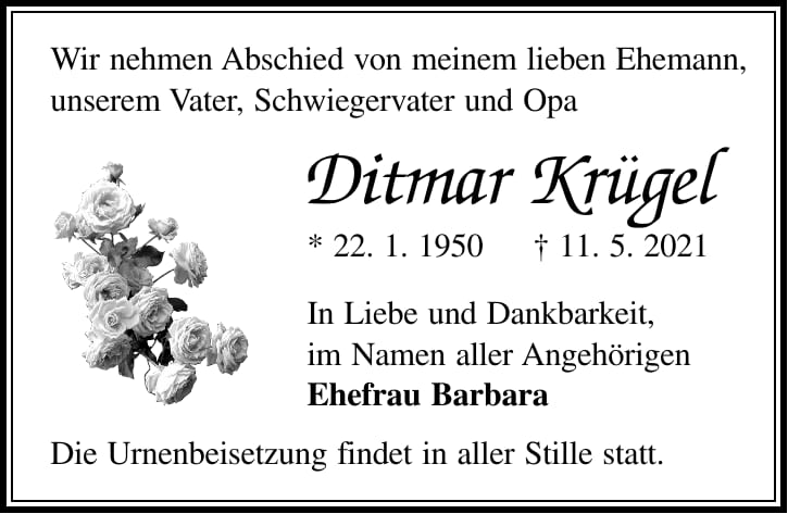 Traueranzeige Ditmar Krügel