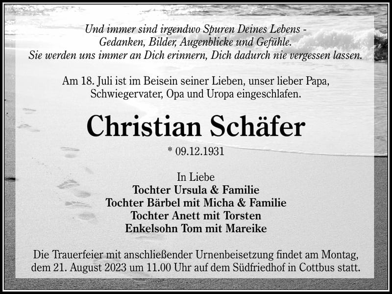 Traueranzeige Christian Schäfer
