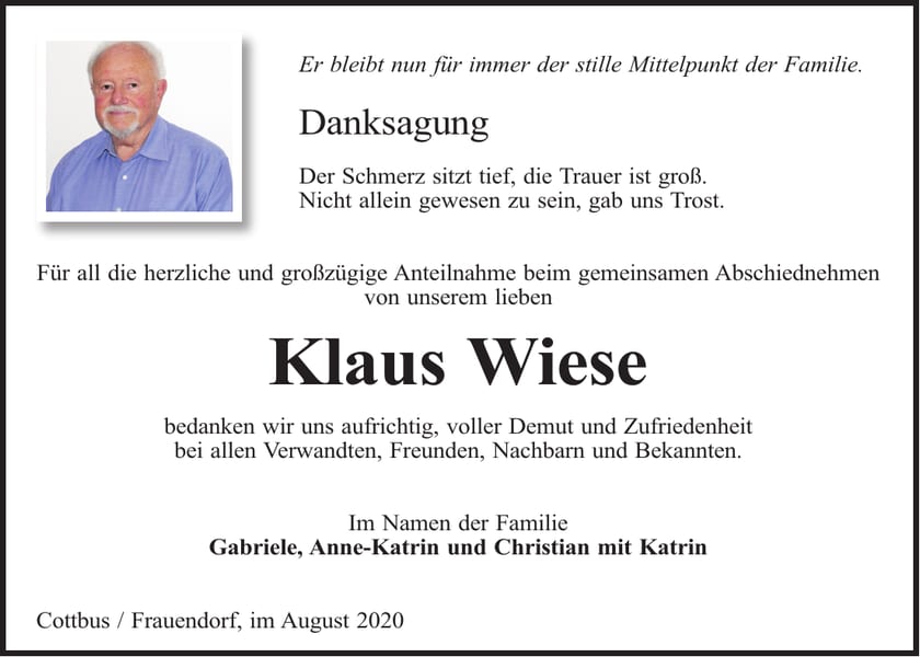 Danksagung Klaus Wiese