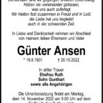 Traueranzeige Günter Ansen