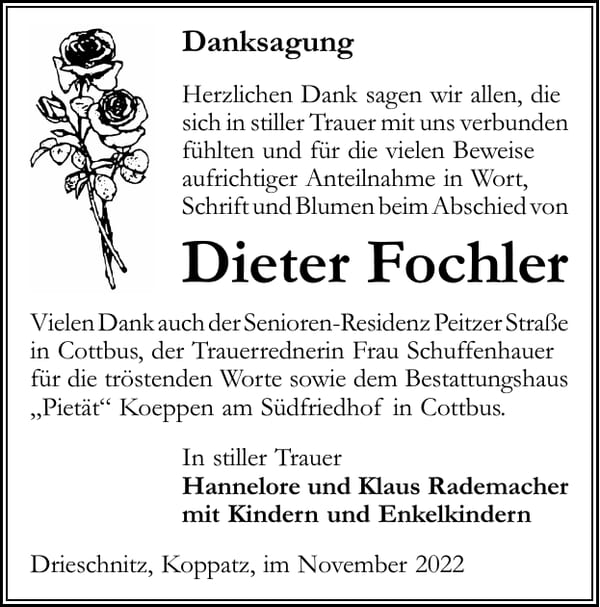 Danksagung Dieter Fochler