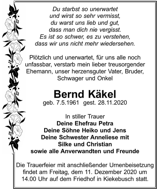 Traueranzeige Bernd Käkel