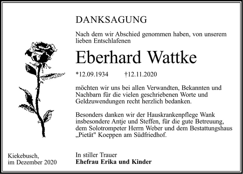 Traueranzeige Eberhard Wattke