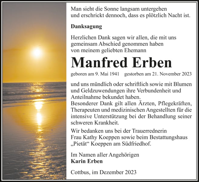 Danksagung Manfred Erben