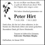 Traueranzeige Peter Hirt