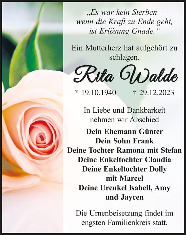Traueranzeige Rita Walde