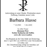 Traueranzeige Barbara Hasse