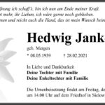 Traueranzeige Hedwig Janke, geb. Mergen