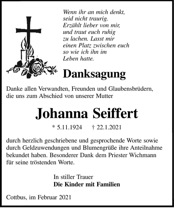 Danksagung Johanna Seiffert