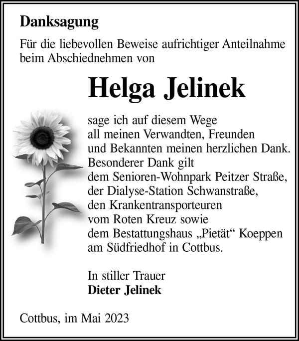 Danksagung Helga Jelinek