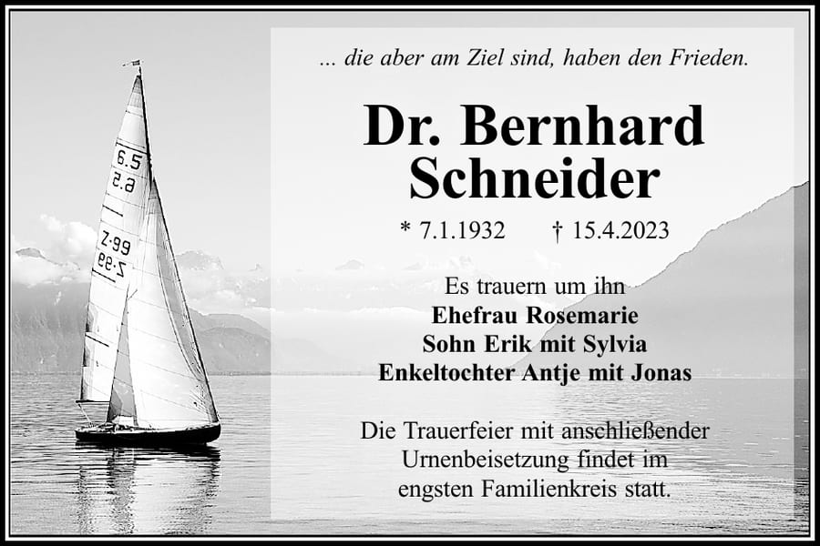 Traueranzeige Dr. Bernhard Schneider