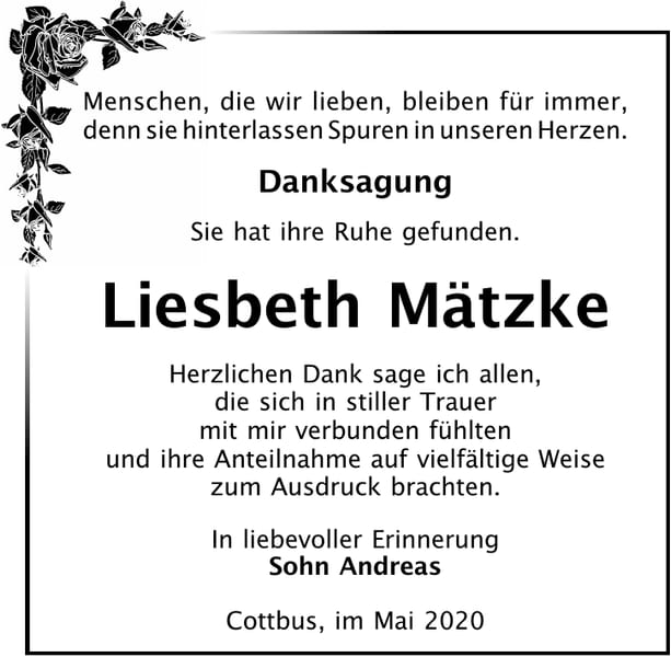 Danksagung Liesbeth Mätzke