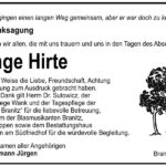 Traueranzeige Inge Hirte