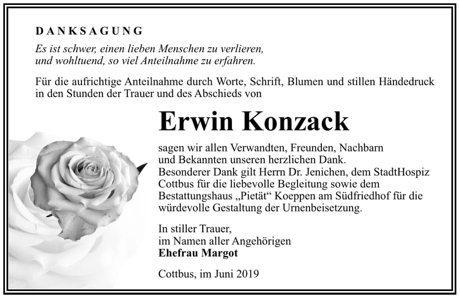 Traueranzeige Erwin Konzack