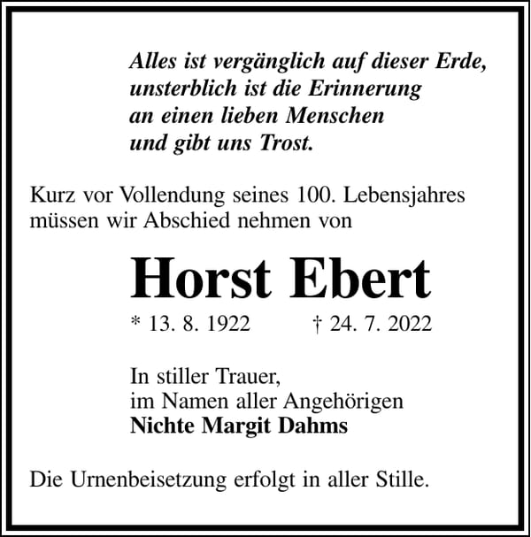 Traueranzeige Horst Ebert