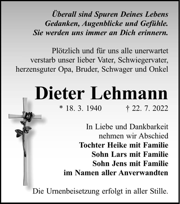 Traueranzeige Dieter Lehmann