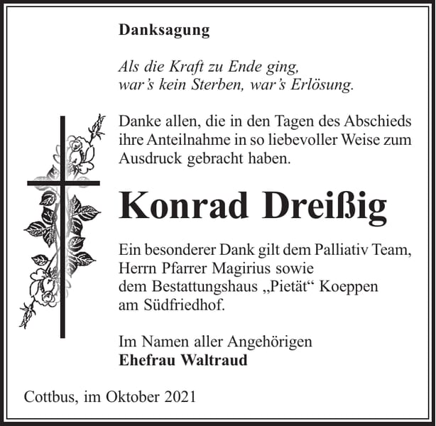 Danksagung Konrad Dreißig
