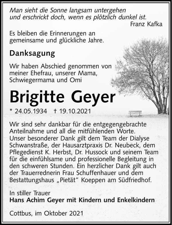 Danksagung Brigitte Geyer