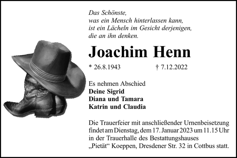 Traueranzeige Joachim Henn
